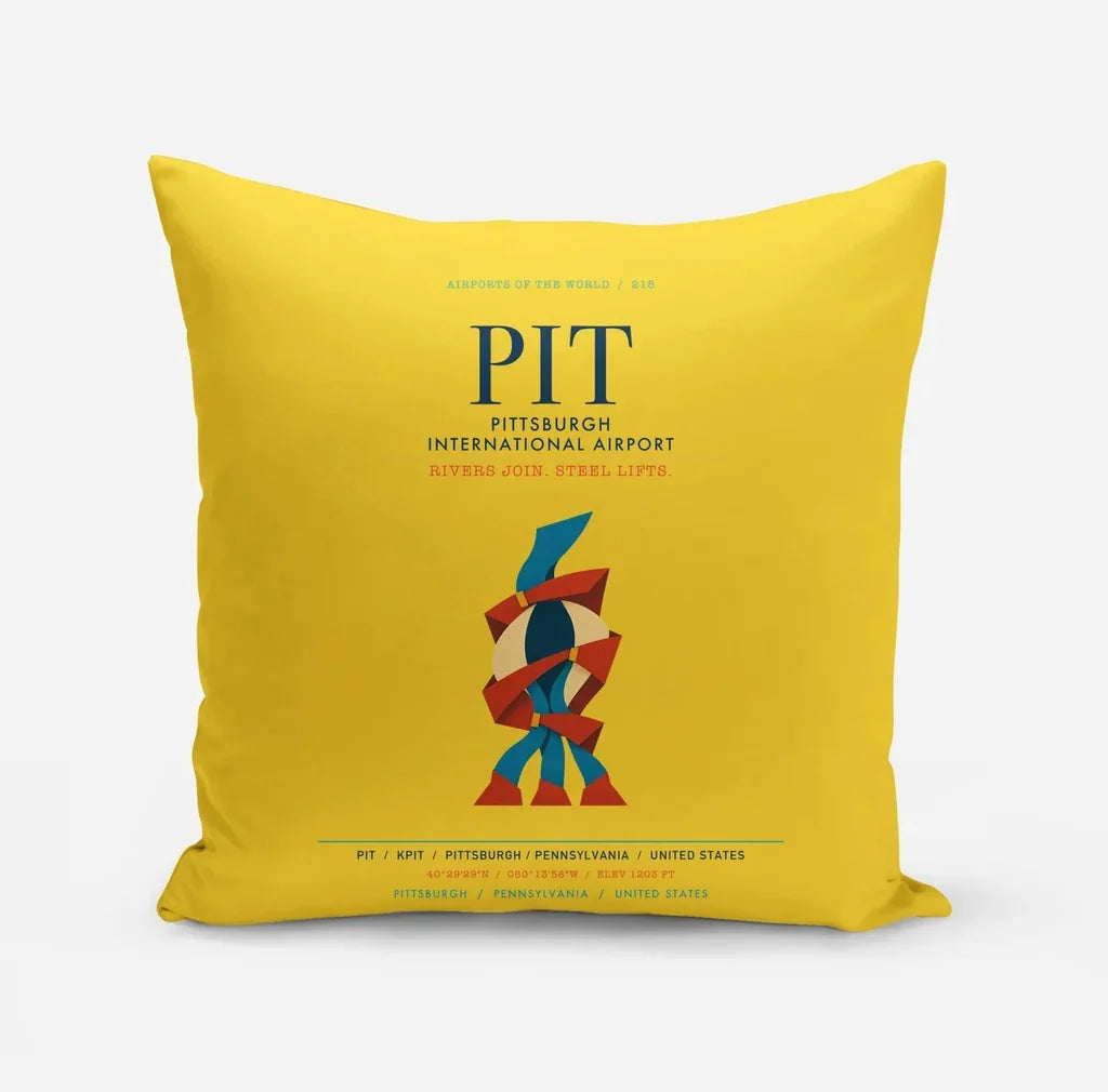 Pittsburgh International Airport (PIT) design on yellow pillow