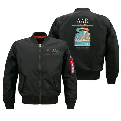 Aarhus Airport (AAR) design on black bomber jacket