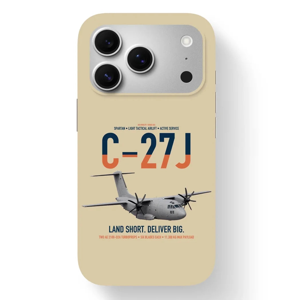 C-27J Spartan design on beige magsafe iphone case, for iPhone 17 Pro