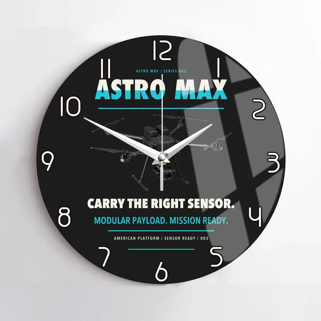 Freefly Astro Max design on black no frame wall clock