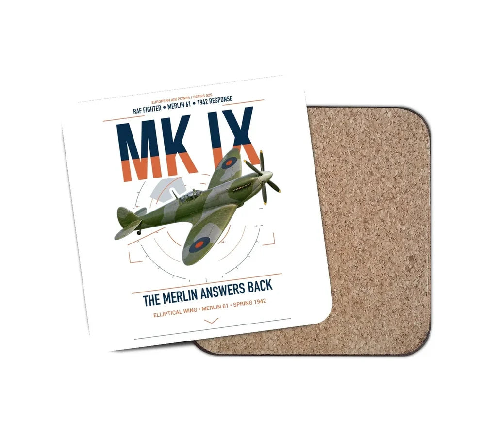 Supermarine Spitfire Mk IX design on white 1 piece coaster