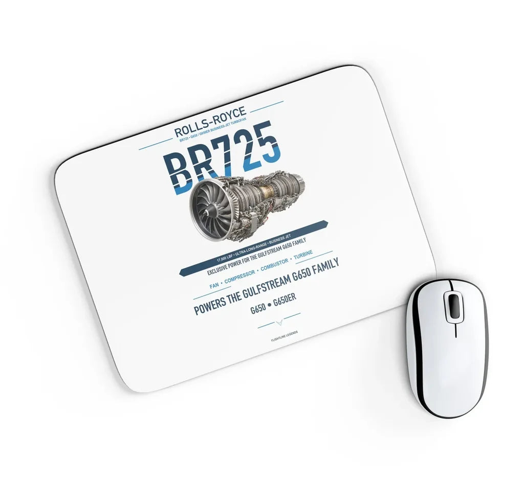 BR725 design on white rectangle mouse pad