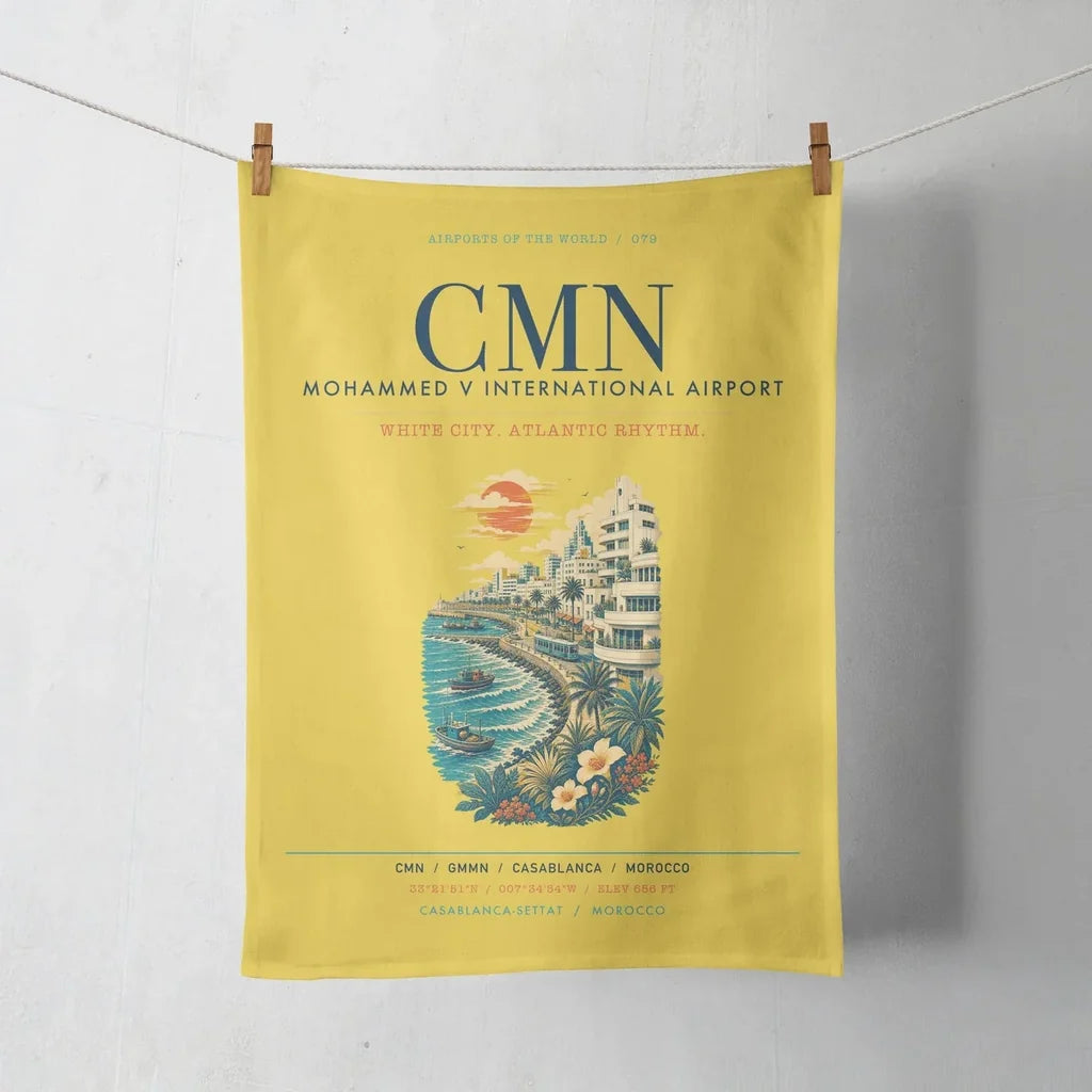 Casablanca Mohammed V International Airport (CMN) design on yellow towel