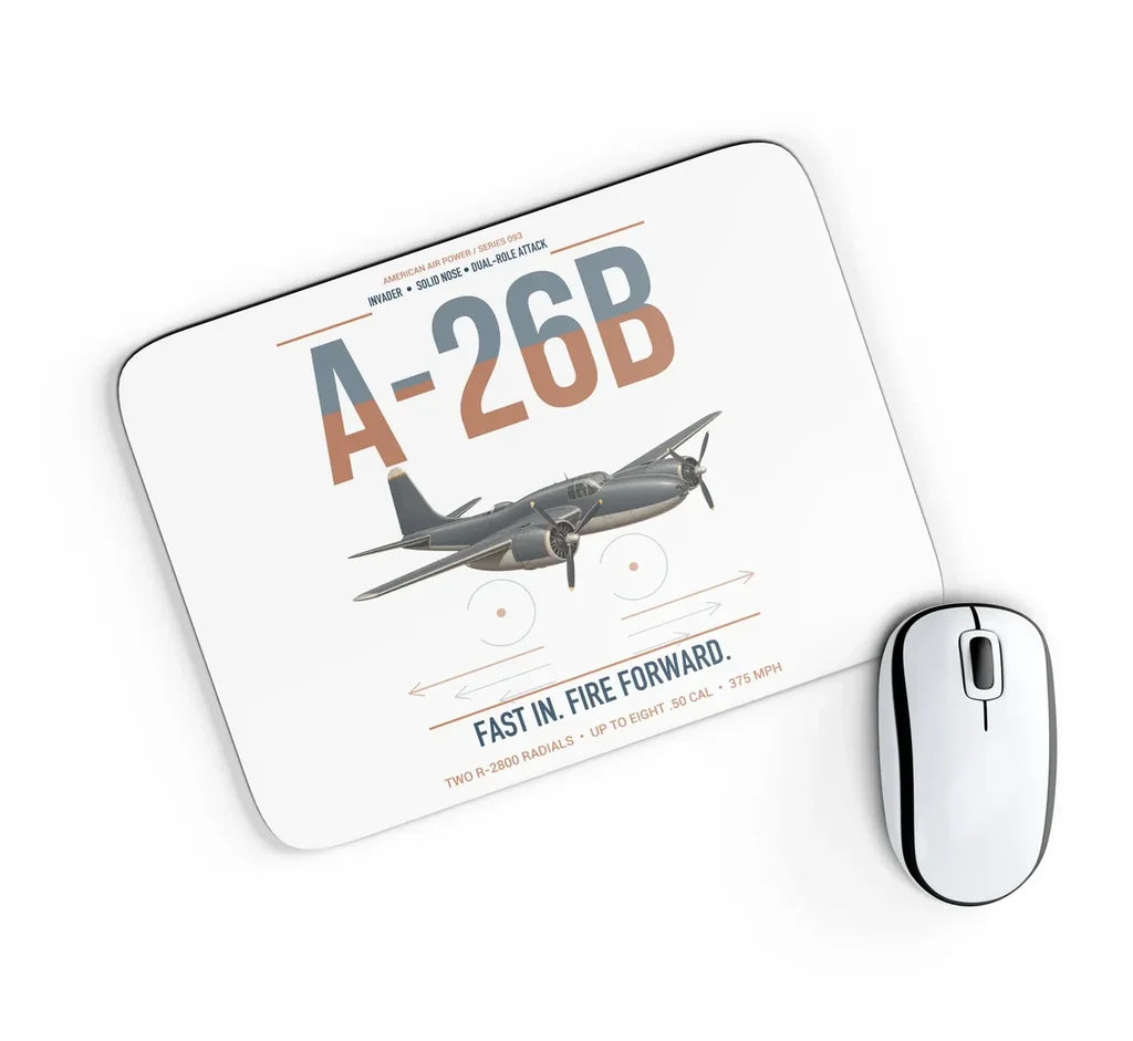 A-26B Invader design on white rectangle mouse pad