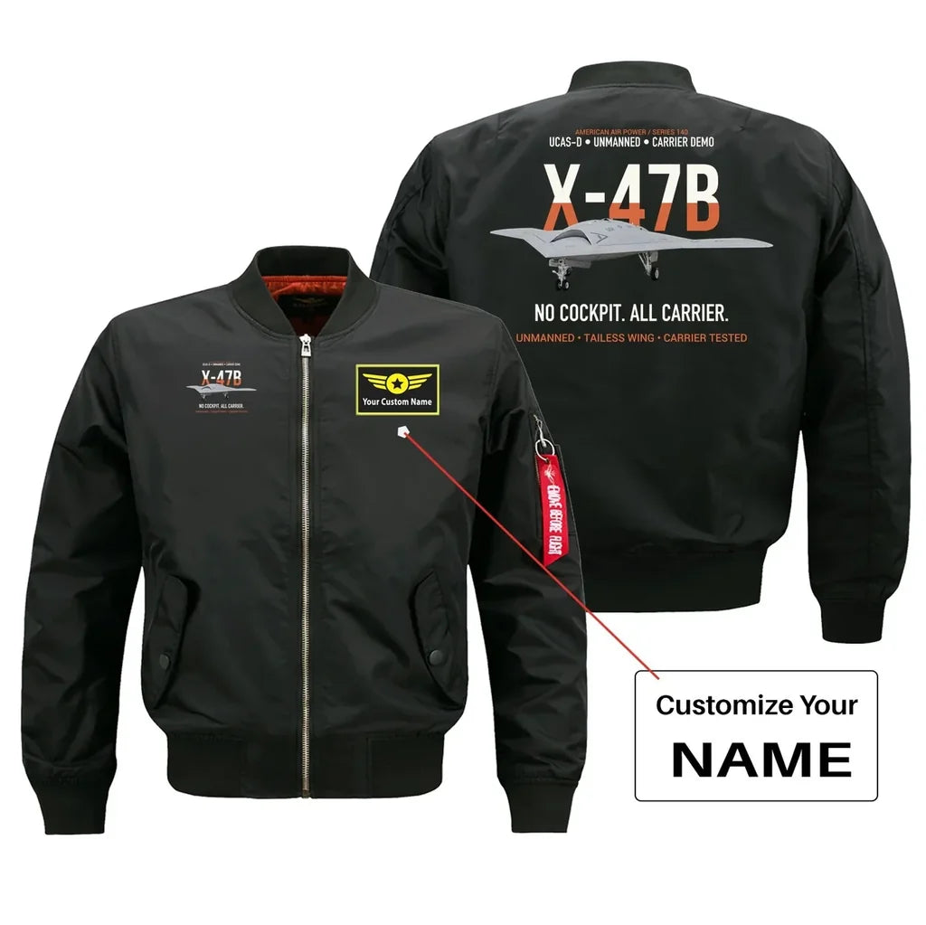 X-47B UCAS-D design on black bomber with custom name badge