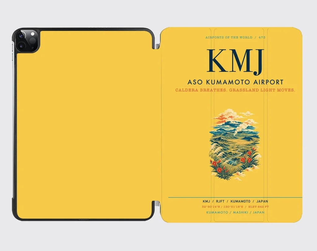 Aso Kumamoto Airport (KMJ) design on yellow ipad tablet case