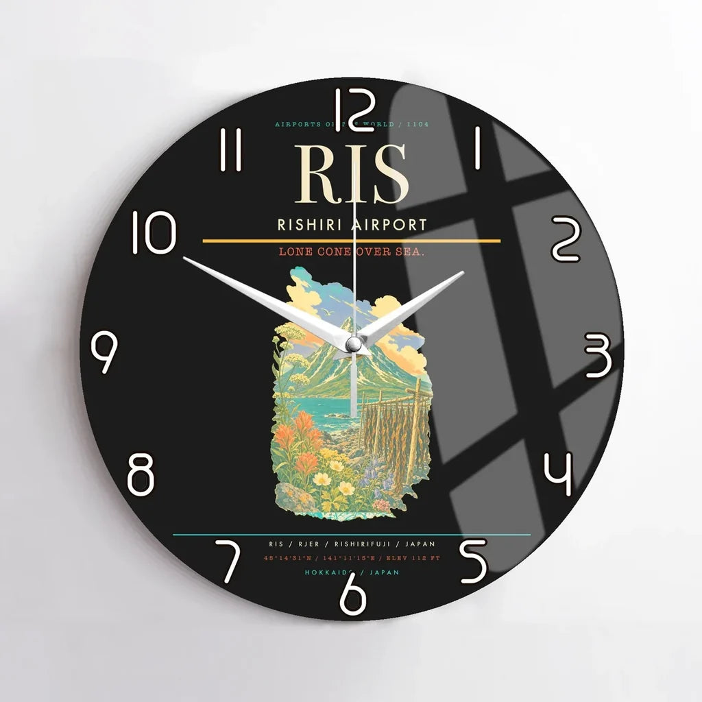 Rishiri Airport (RIS) design on black no frame wall clock