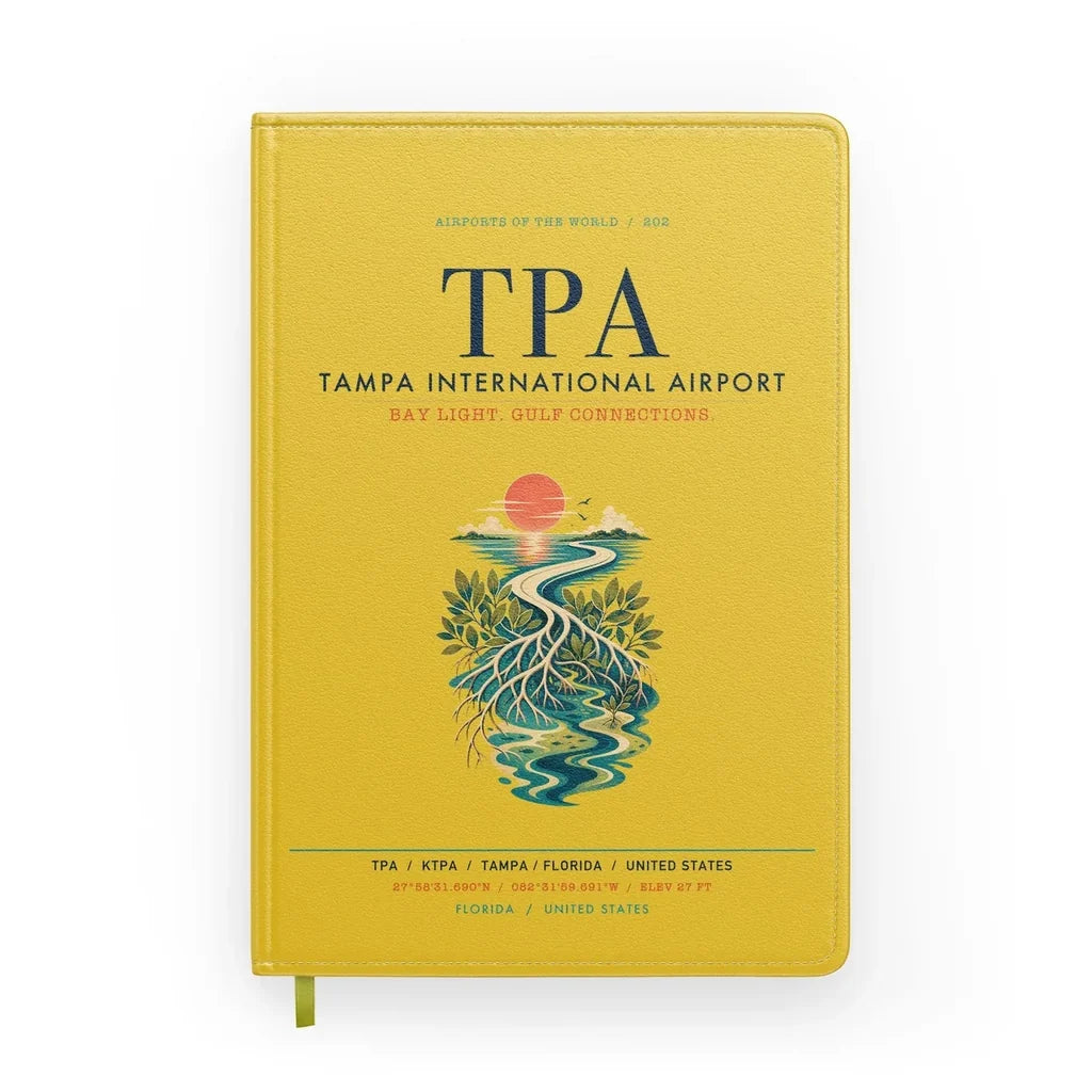 Tampa International Airport (TPA) design on yellow notebook