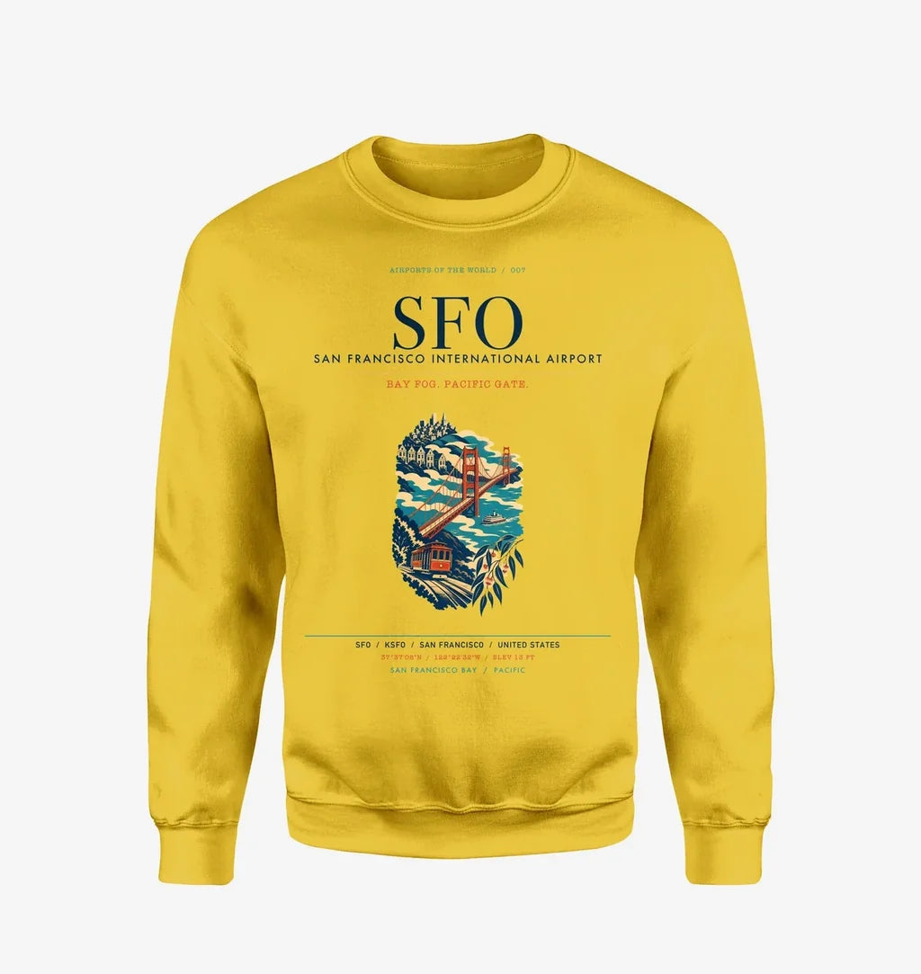 San Francisco International Airport (SFO) design on yellow sweatshirt