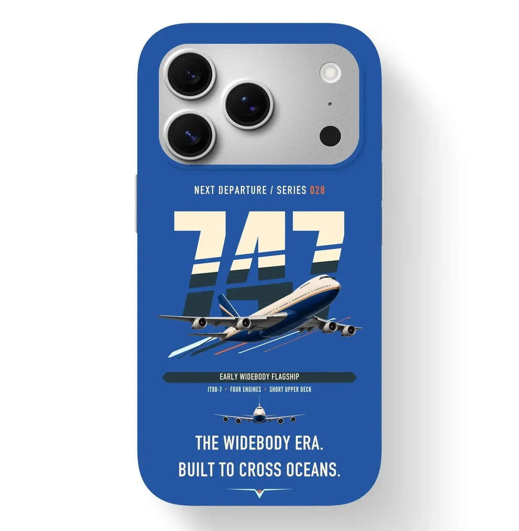 Boeing 747-200B design on blue magsafe iphone case