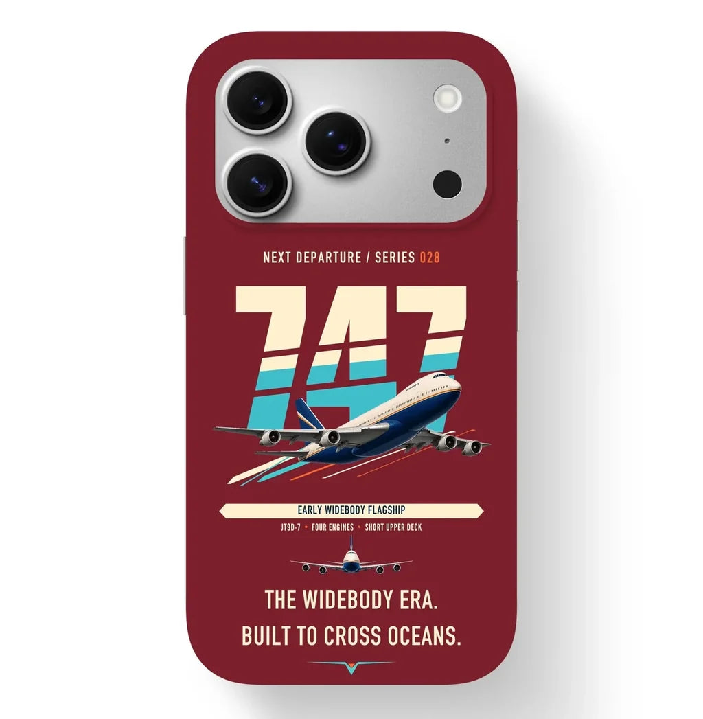 Boeing 747-200B design on dark red magsafe iphone case