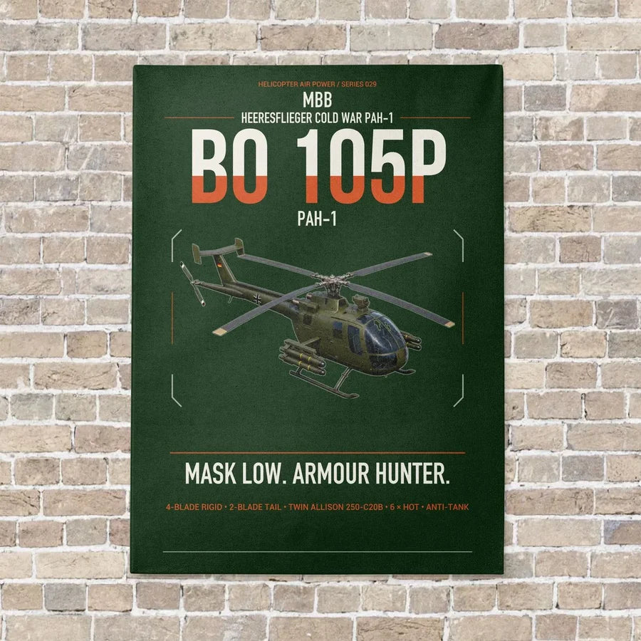 MBB BO 105P PAH-1 vertical canvas print - no frame - dark green background