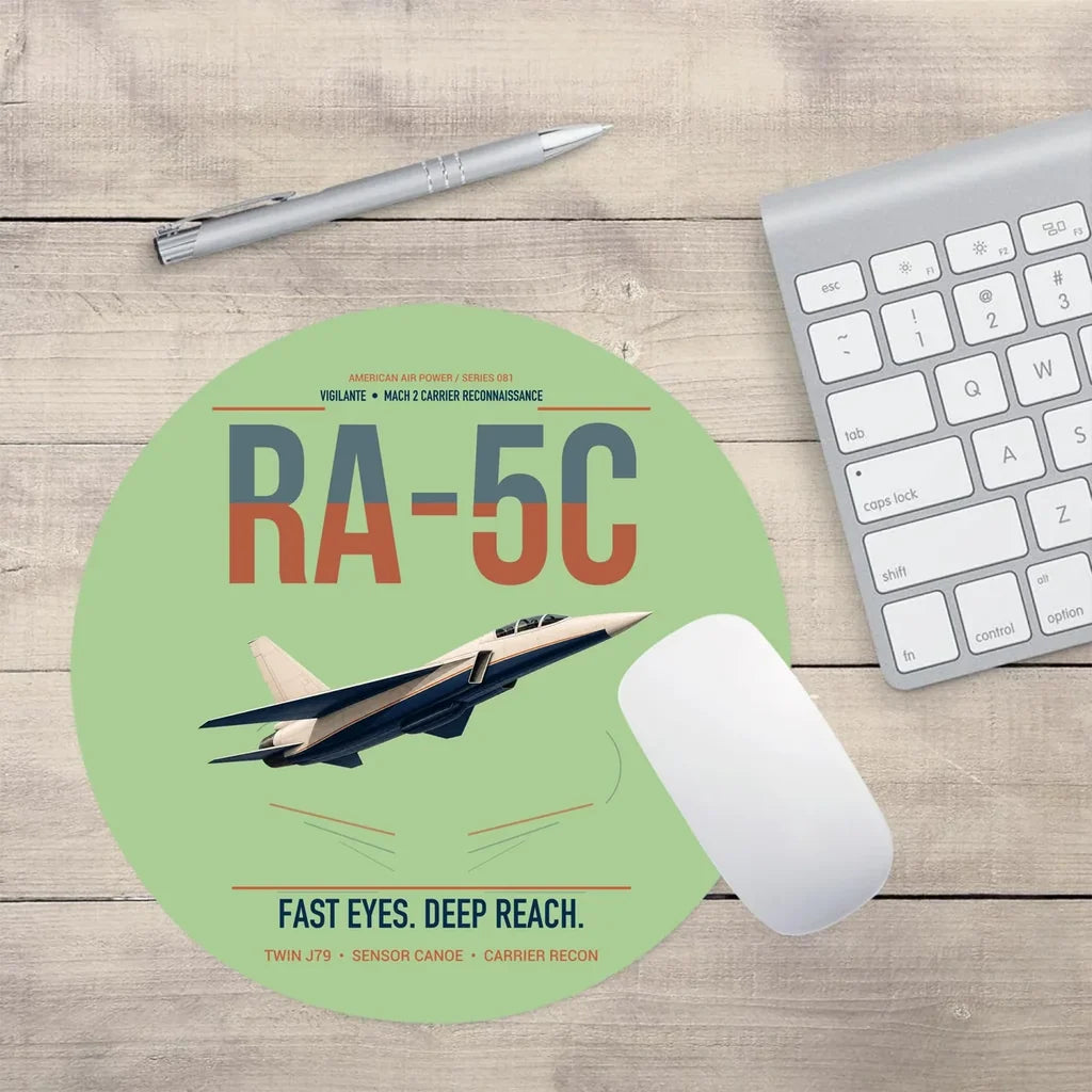 RA-5C Vigilante design on light green round mouse pad