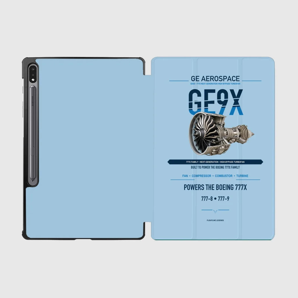 GE9X design on light blue samsung tablet tablet case