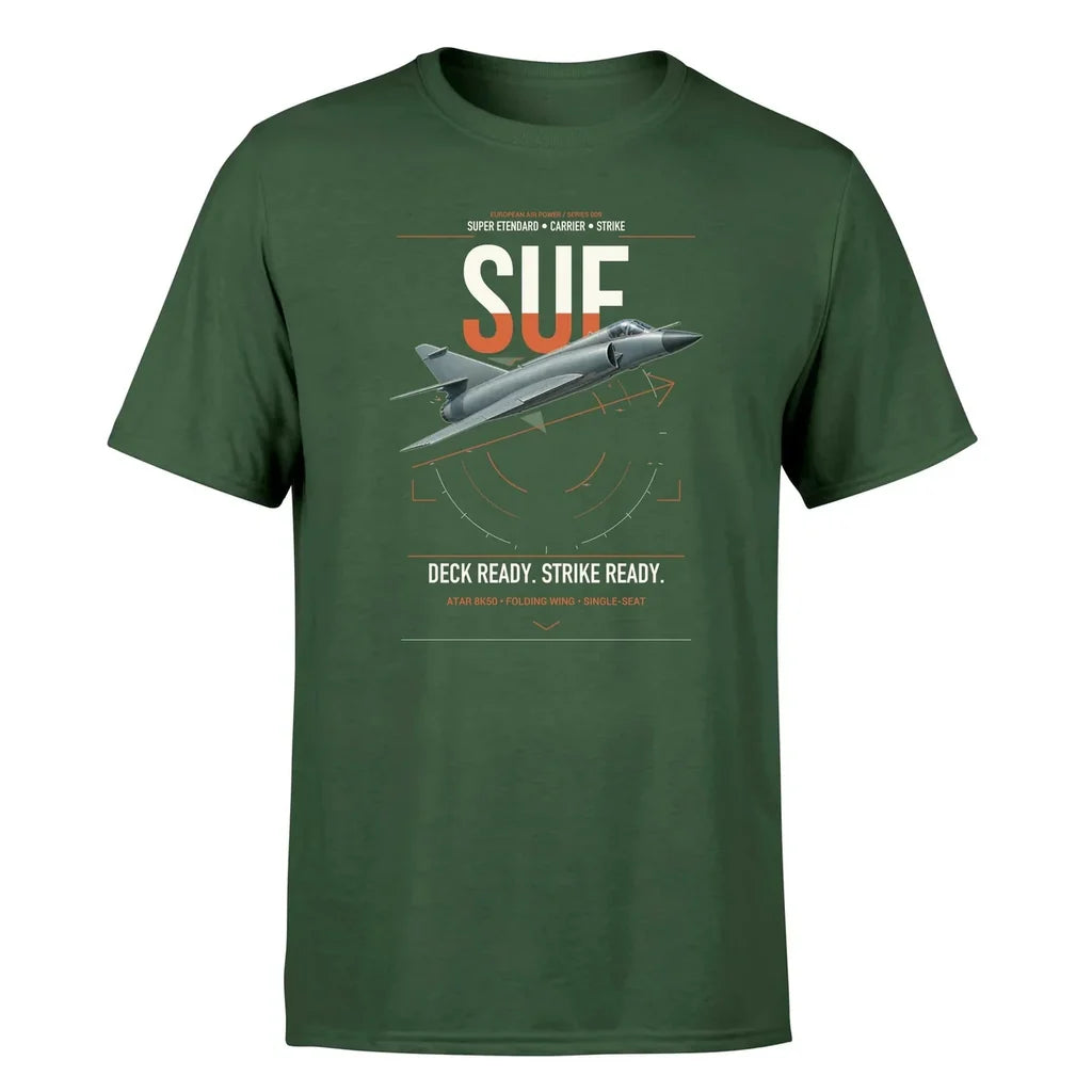 Dassault Super Étendard design on dark green t-shirt, single-side print