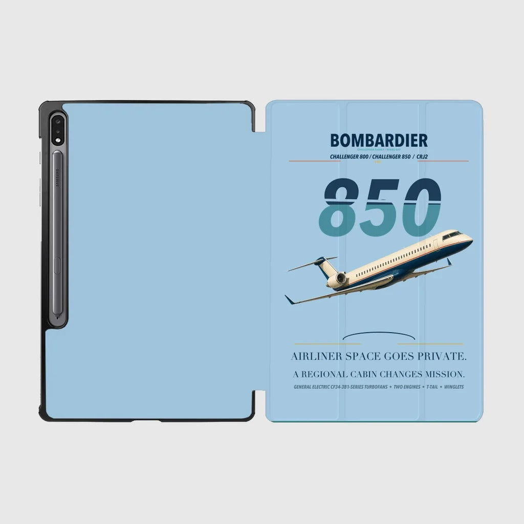 Bombardier Challenger 850 design on light blue samsung tablet tablet case