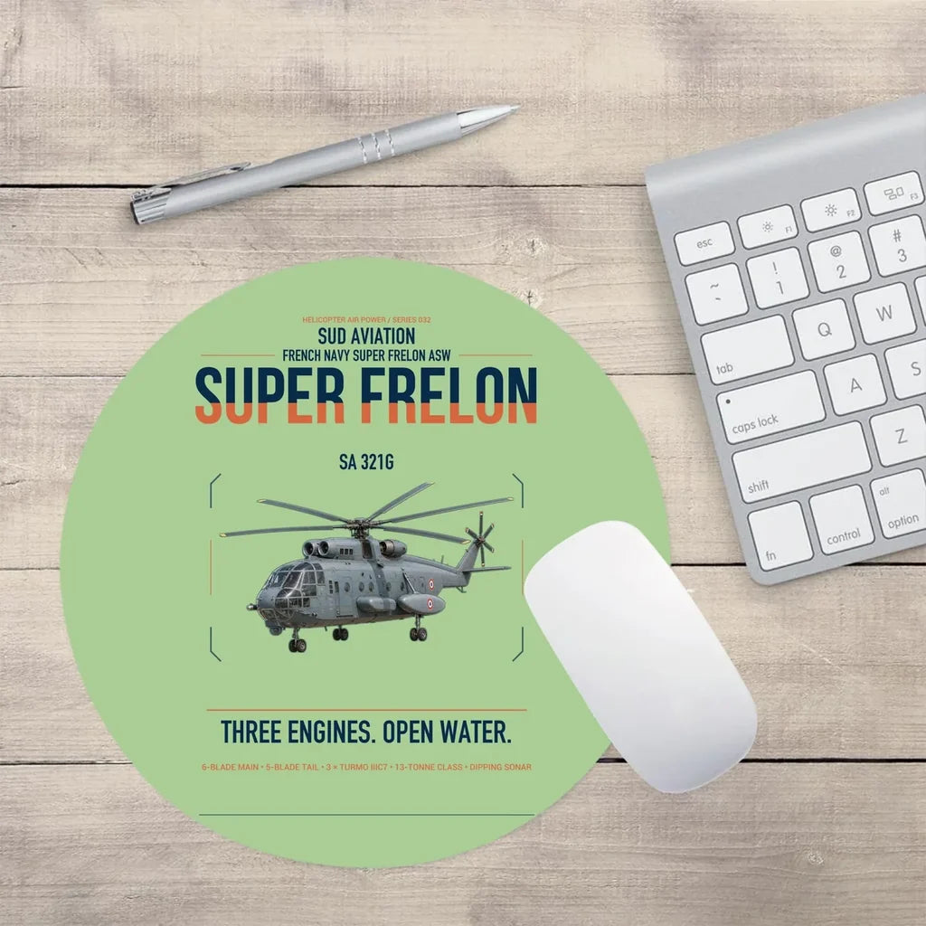 Sud Aviation SA 321G Super Frelon design on light green round mouse pad