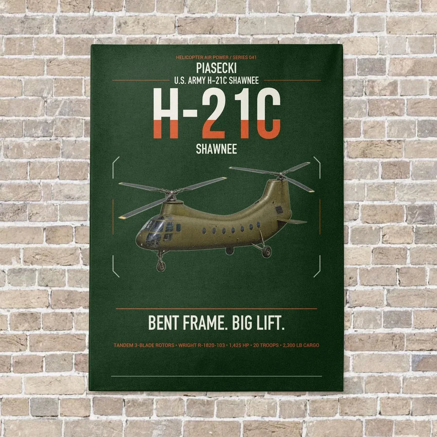 Piasecki H-21C Shawnee vertical canvas print - no frame - dark green background