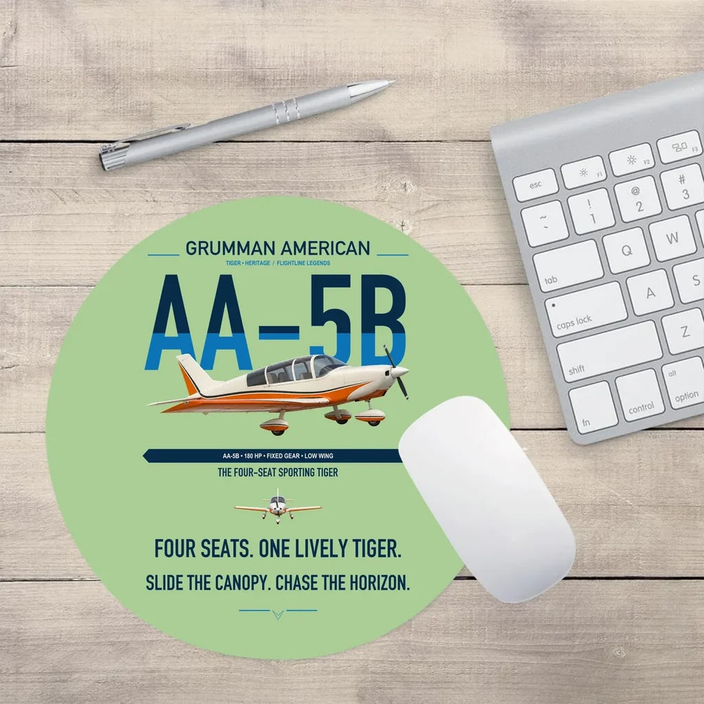 Grumman American AA-5B Tiger design on light green round mouse pad