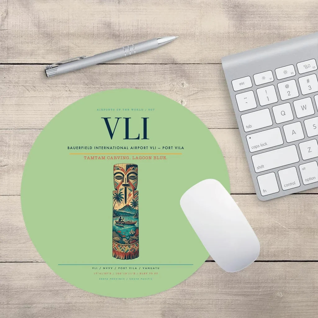Bauerfield International Airport (VLI) design on light green round mouse pad
