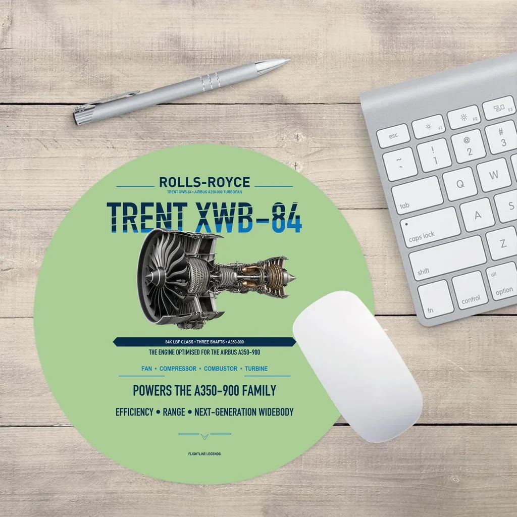 TRENT XWB-84 design on light green round mouse pad