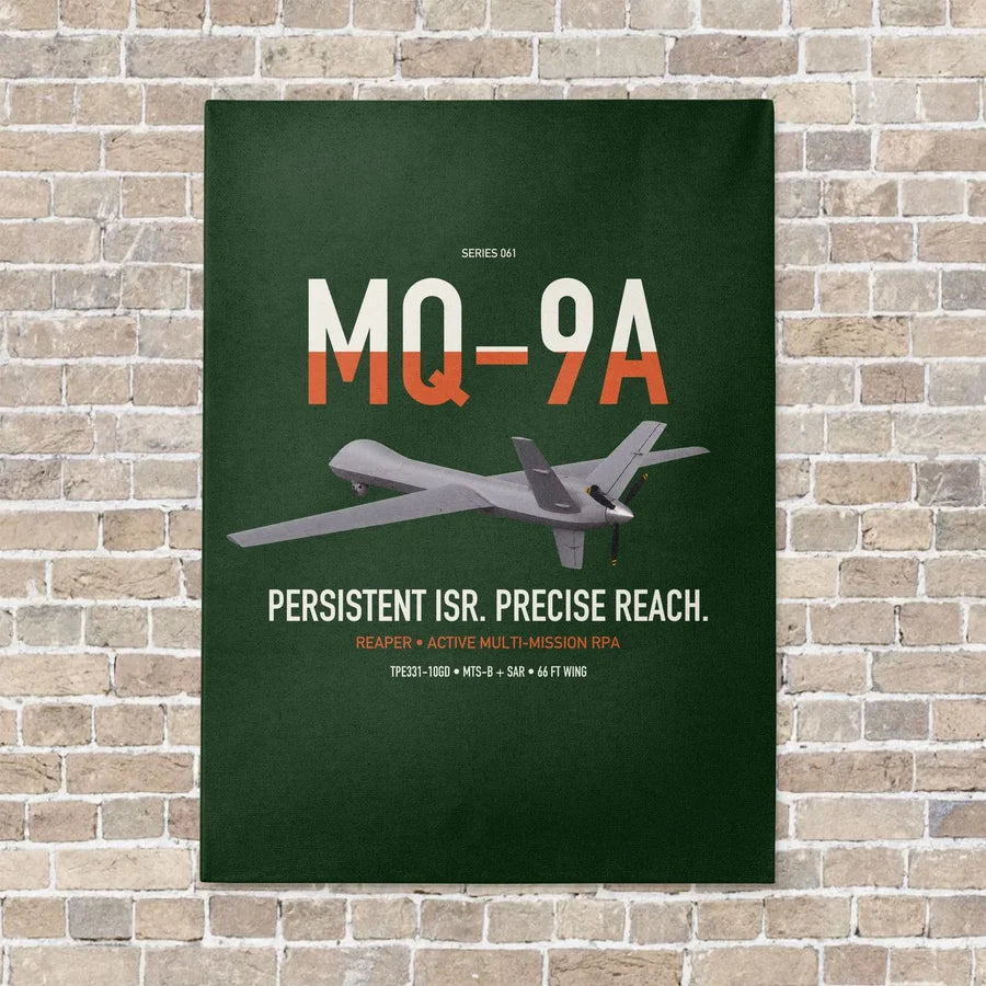 MQ-9A Reaper vertical canvas print - no frame - dark green background