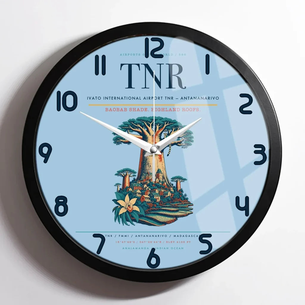 Ivato International Airport (TNR) design on light blue framed wall clock