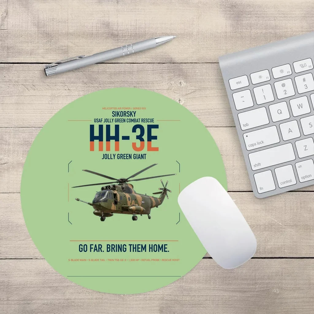 Sikorsky HH-3E Jolly Green Giant design on light green round mouse pad