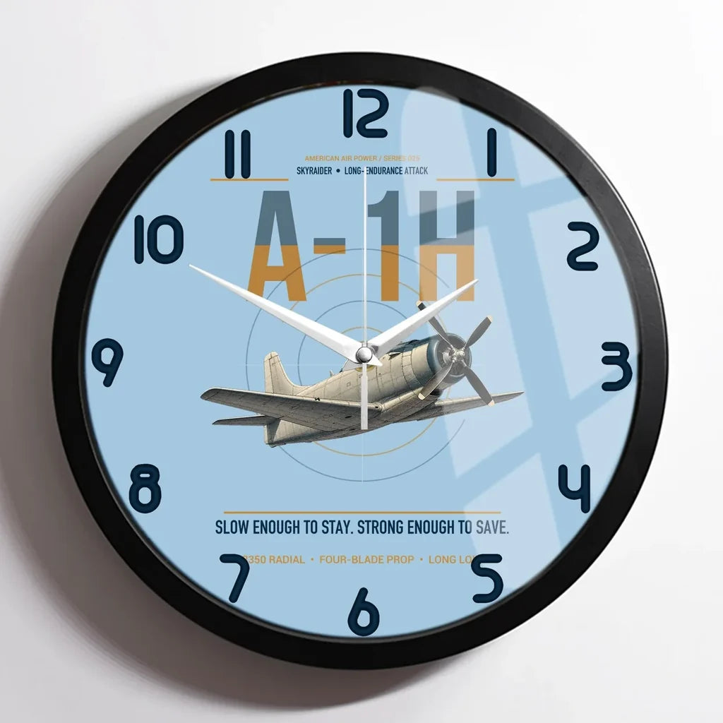 A-1H Skyraider design on light blue framed wall clock