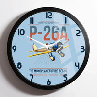 Thumbnail for Boeing P-26A Peashooter design on light blue framed wall clock