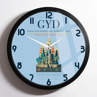 Thumbnail for Heydar Aliyev International Airport (GYD) design on light blue framed wall clock