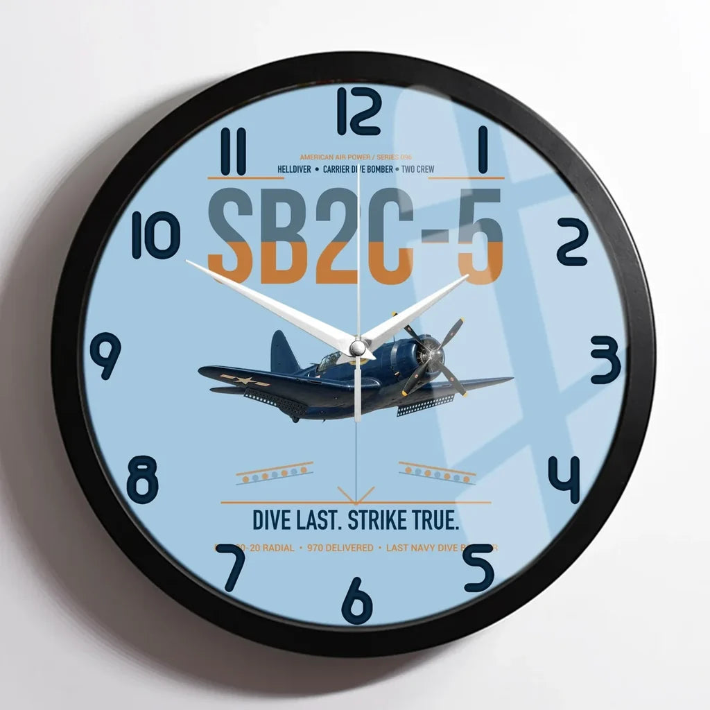 SB2C-5 Helldiver design on light blue framed wall clock