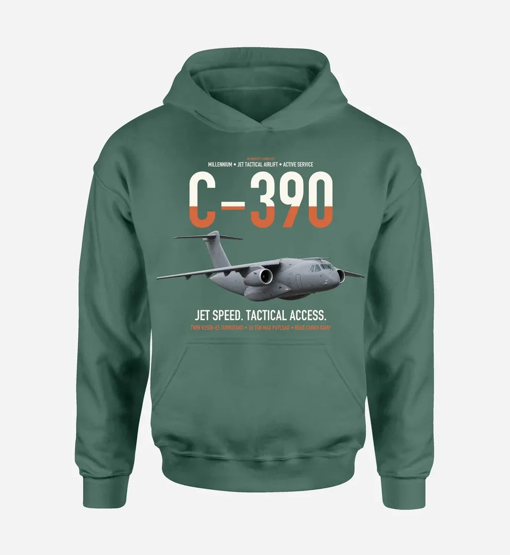 C-390 Millennium design on green double-side hoodie, single-side print