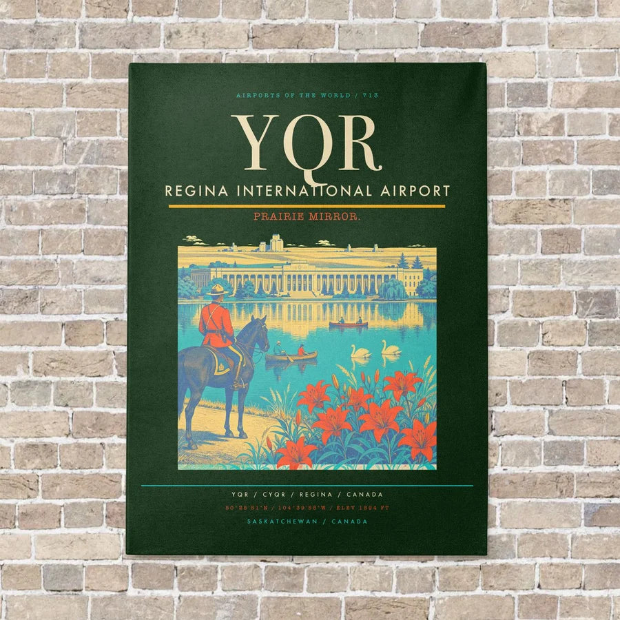 Regina International Airport YQR vertical canvas print - no frame - dark green background