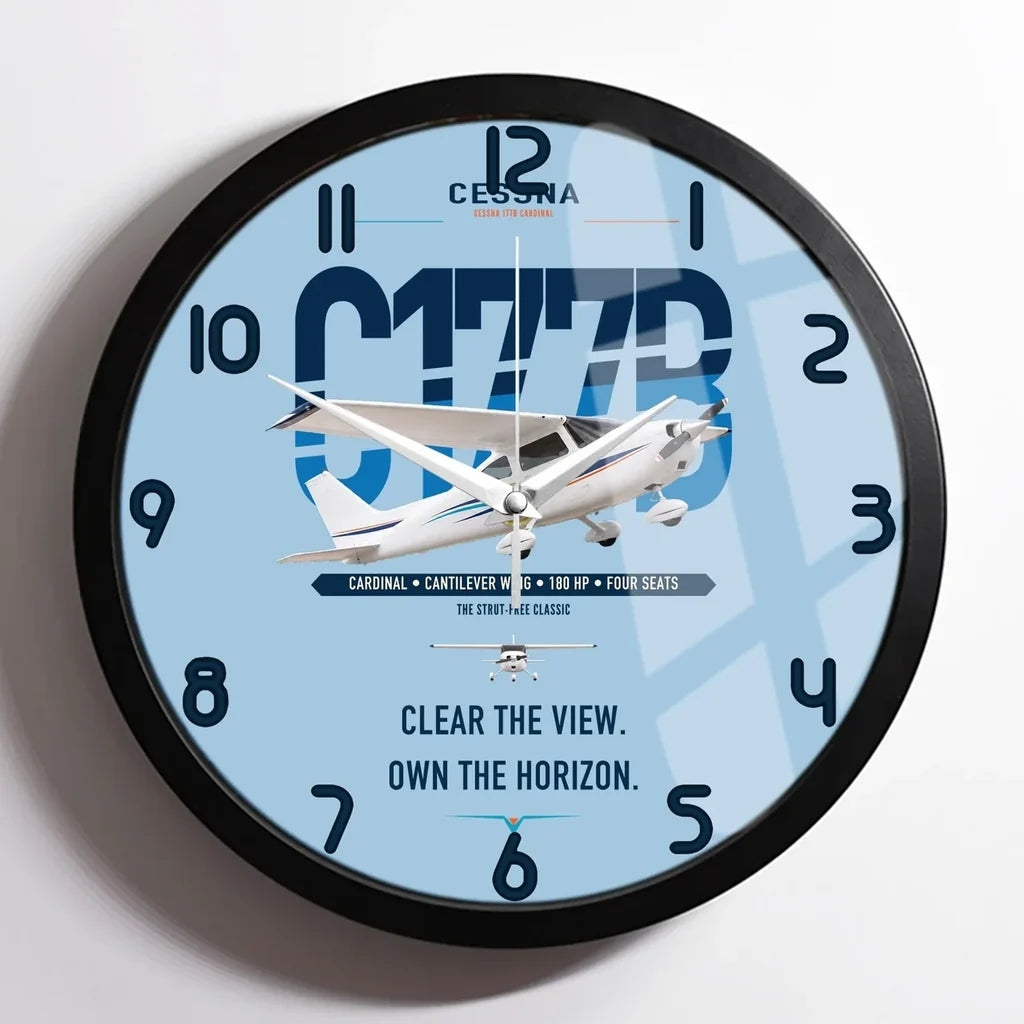Cessna 177B Cardinal design on light blue framed wall clock