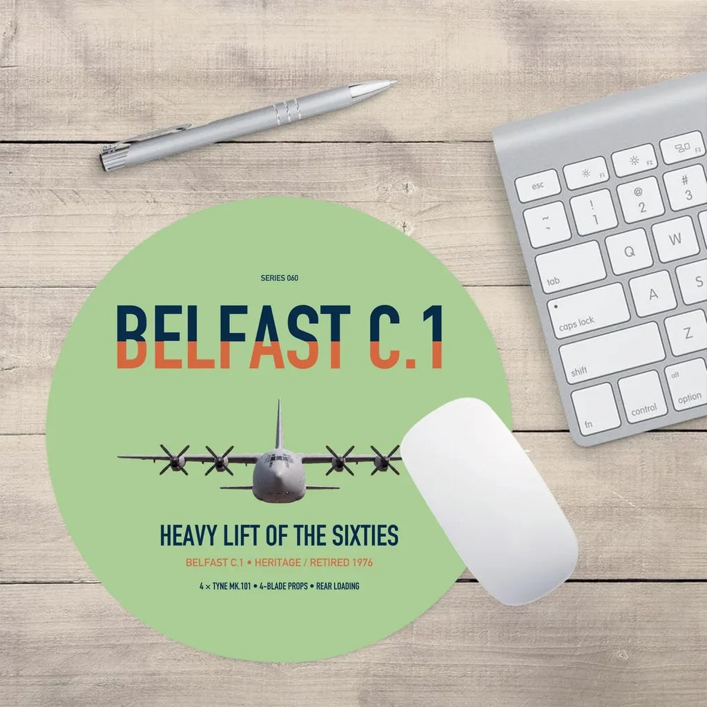Short Belfast C.1 design on light green round mouse pad