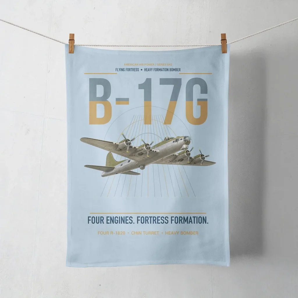B-17G Flying Fortress design on light blue towel