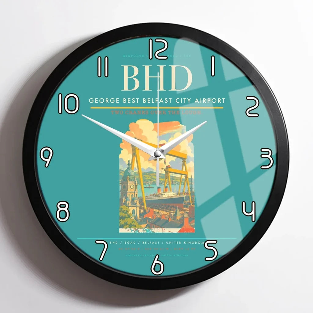 George Best Belfast City Airport BHD Wall-Clock Framed - Turquoise