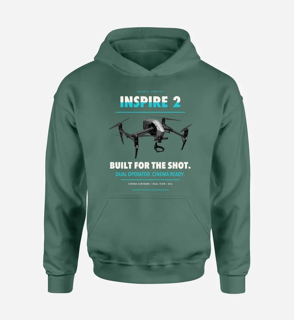 DJI Inspire 2 design on green hoodie single side