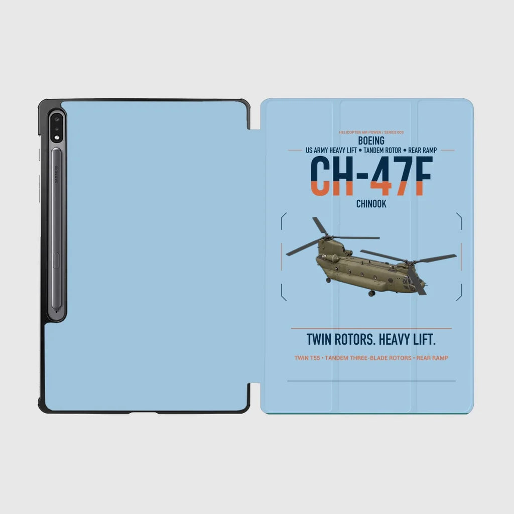 Boeing CH-47F Chinook design on light blue samsung tablet tablet case