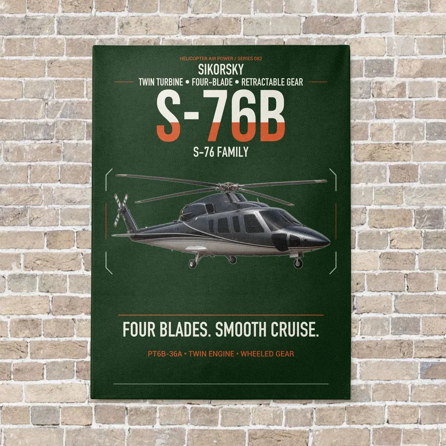 Sikorsky S-76B vertical canvas print - no frame - dark green background