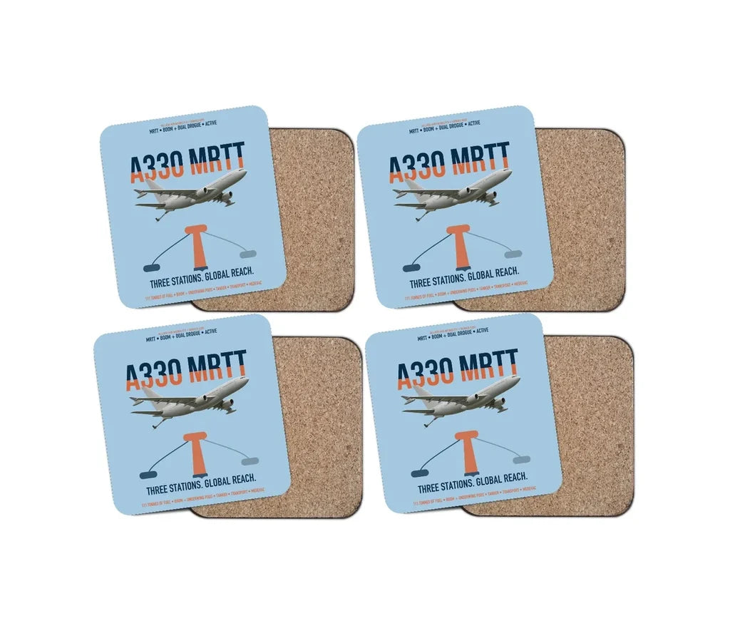 Airbus A330 MRTT design on light blue 4 pieces set coaster