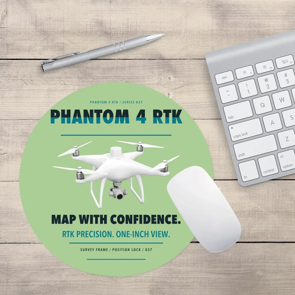 DJI Phantom 4 RTK design on light green round mouse pad