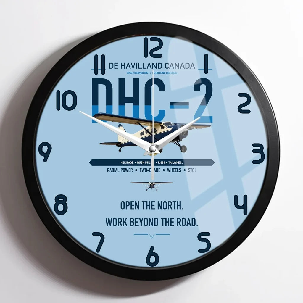 DHC-2 Beaver Mk I design on light blue framed wall clock