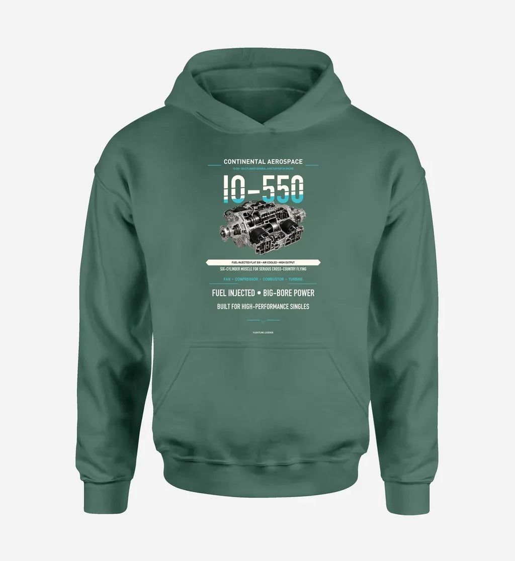 IO-550 design on green hoodie single side