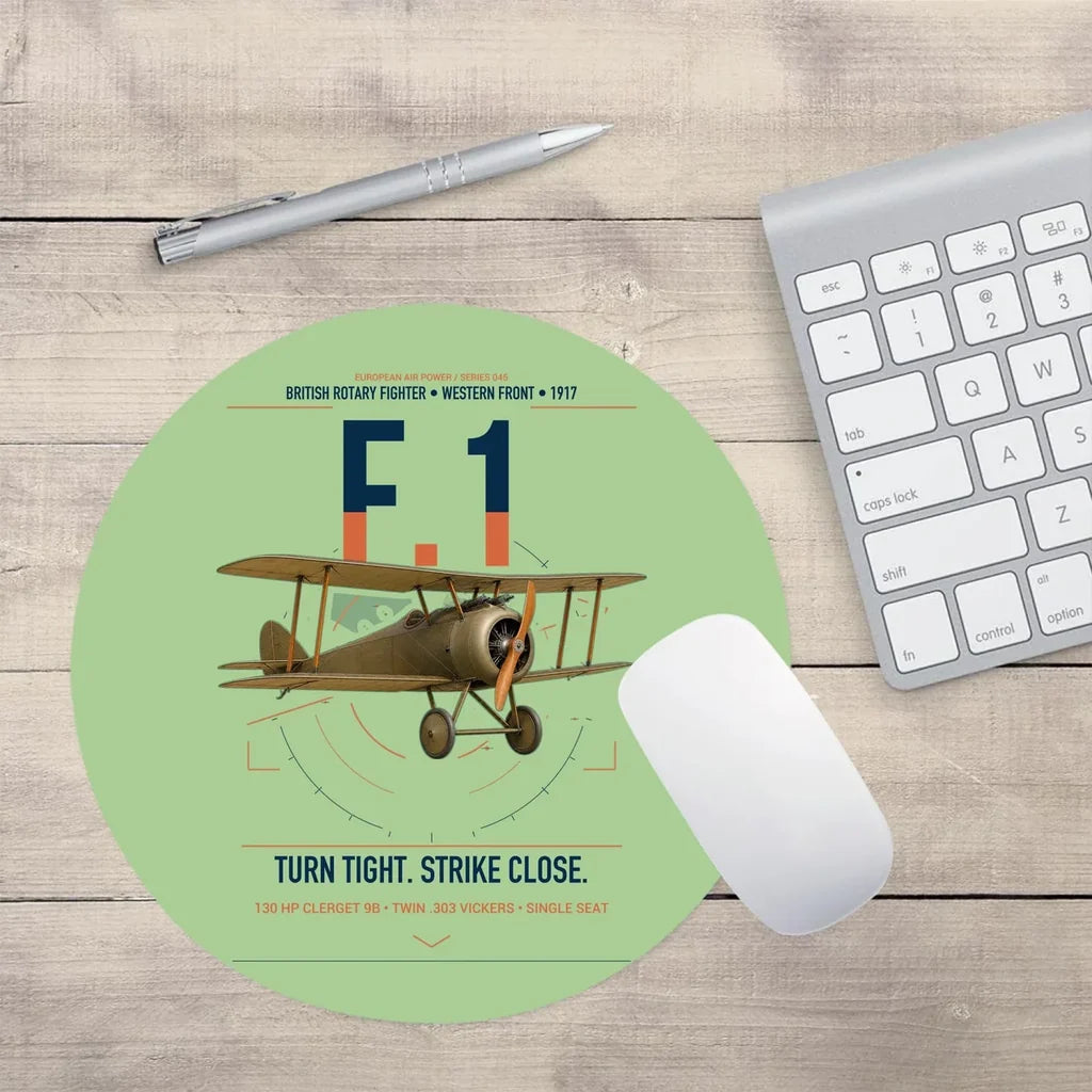Sopwith Camel F.1 design on light green round mouse pad