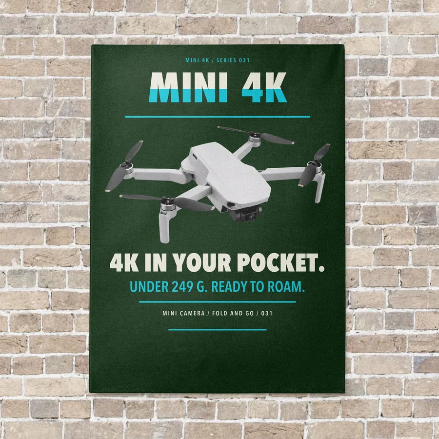 DJI Mini 4K vertical canvas print - no frame - dark green background