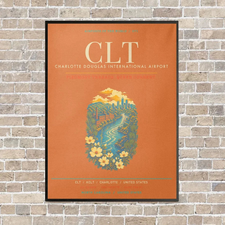 Charlotte Douglas International Airport CLT - Canvas Framed - Orange