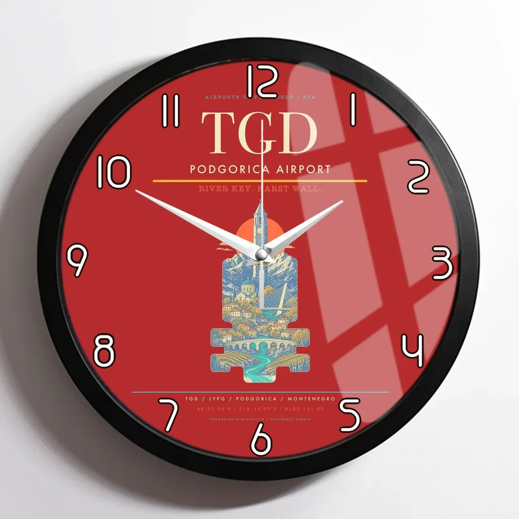 Podgorica Airport TGD Wall-Clock Framed - Red