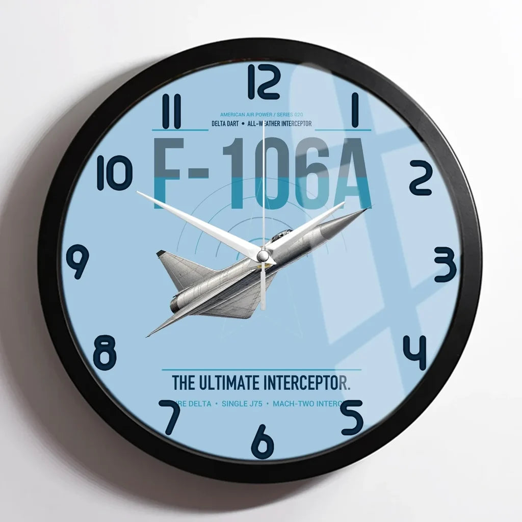 F-106A Delta Dart design on light blue framed wall clock